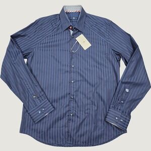 Stone Rose Dress Shirt Mens 4 Large‎ Navy Blue Tone Stripe Cotton Professional